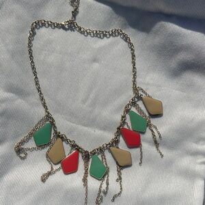 Nordstrom Gold Necklace with Red, Green, and Tan Accents